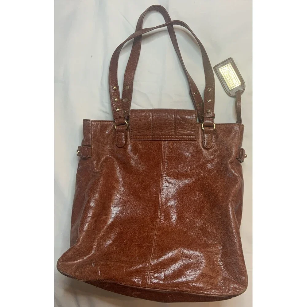 Badgley Mischka Brown Distressed Leather Tote Shoulder Bag Gold Hardware Boho